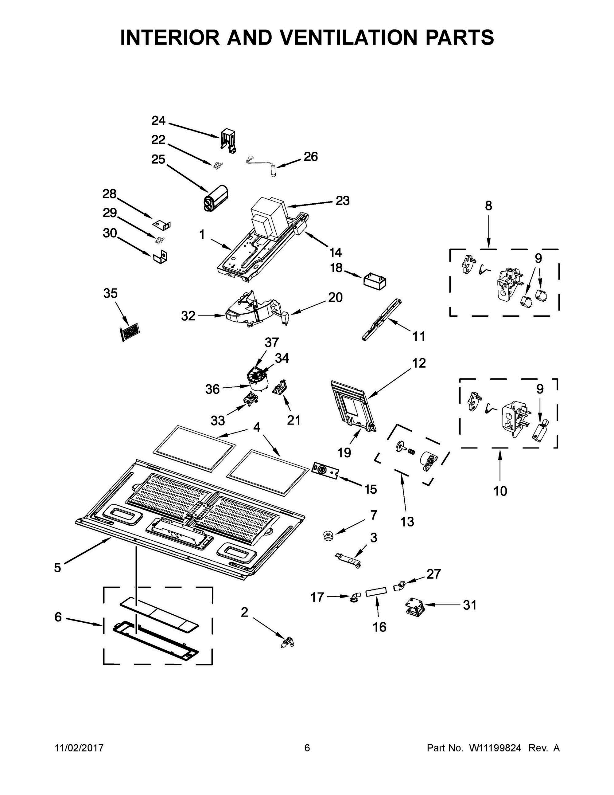 04 - INTERIOR AND VENTILATION PARTS Diagram and Parts List for YKMHC319EBS2  Whirlpool Microwave Oven Combo