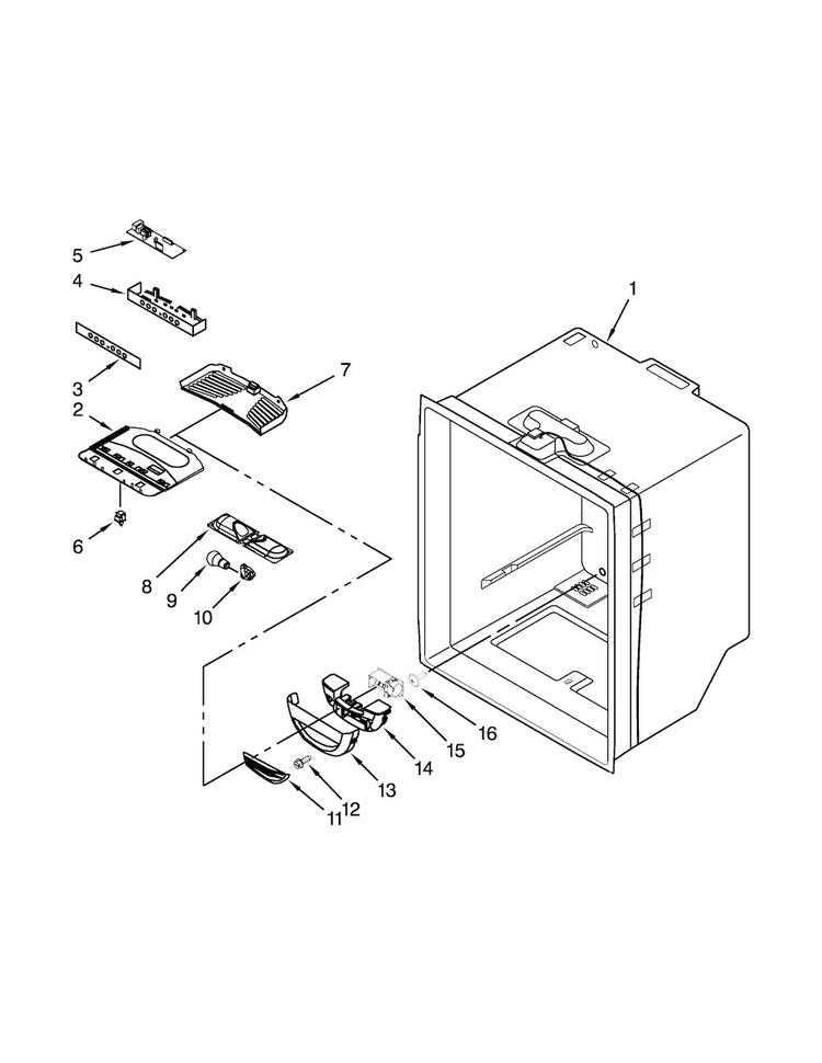Refrigerator Liner Parts Diagram and Parts List for WRB322DMBB00  Whirlpool Refrigerator