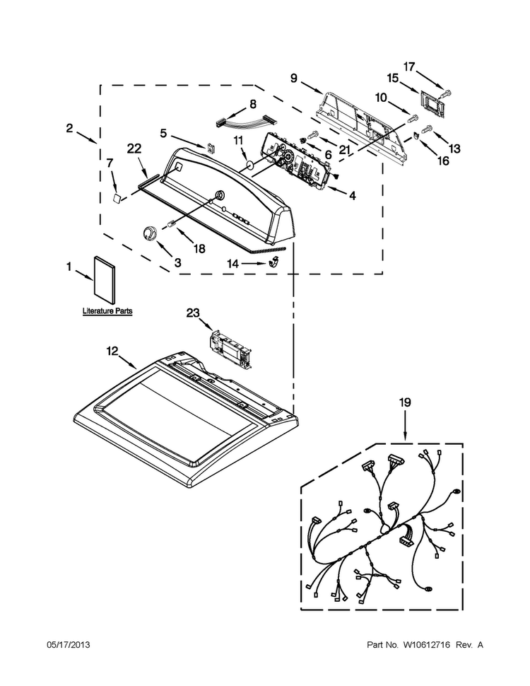 Top And Console Parts Diagram and Parts List for 11076002012  Kenmore Dryer