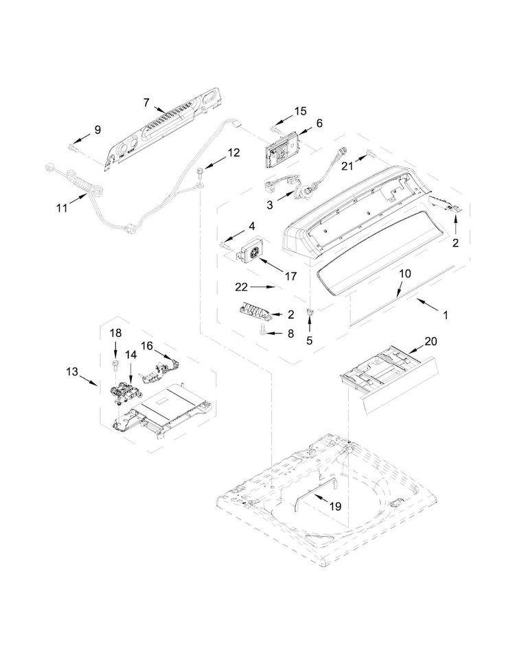 Console And Dispenser Parts Diagram and Parts List for WTW8040DW0  Whirlpool Washer