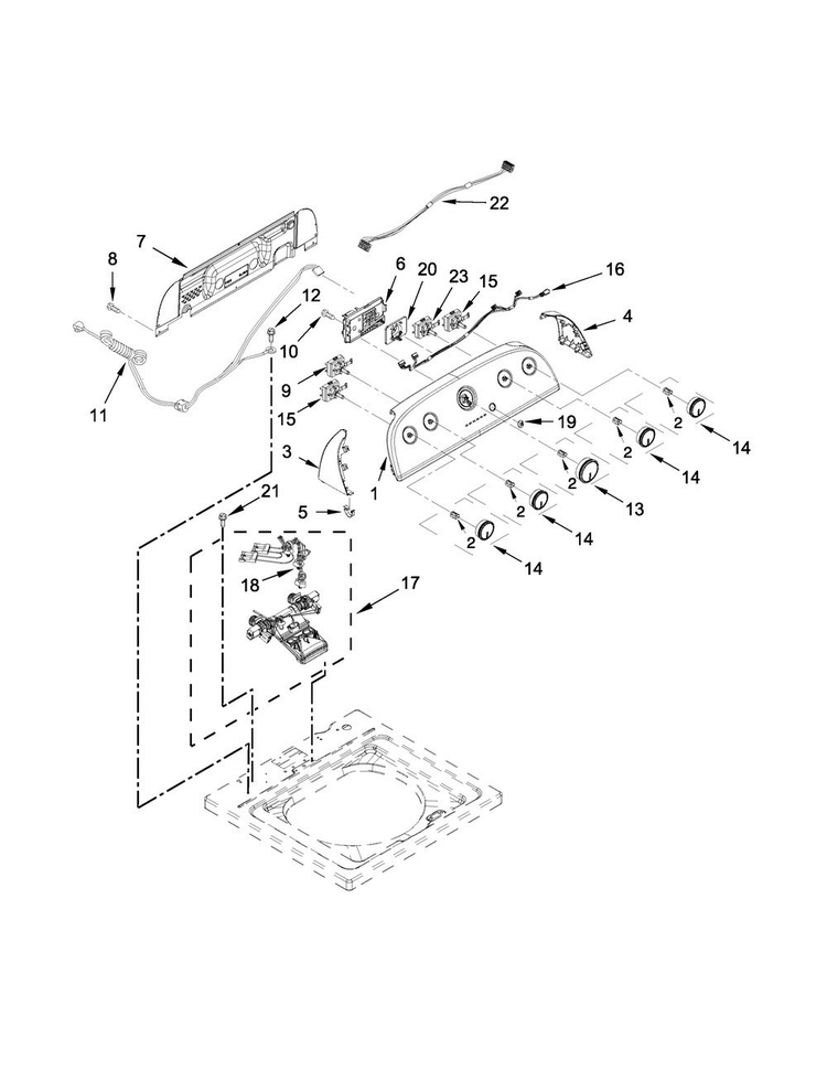 Controls And Water Inlet Parts Diagram and Parts List for 7MWTW1950EW1  Whirlpool Washer