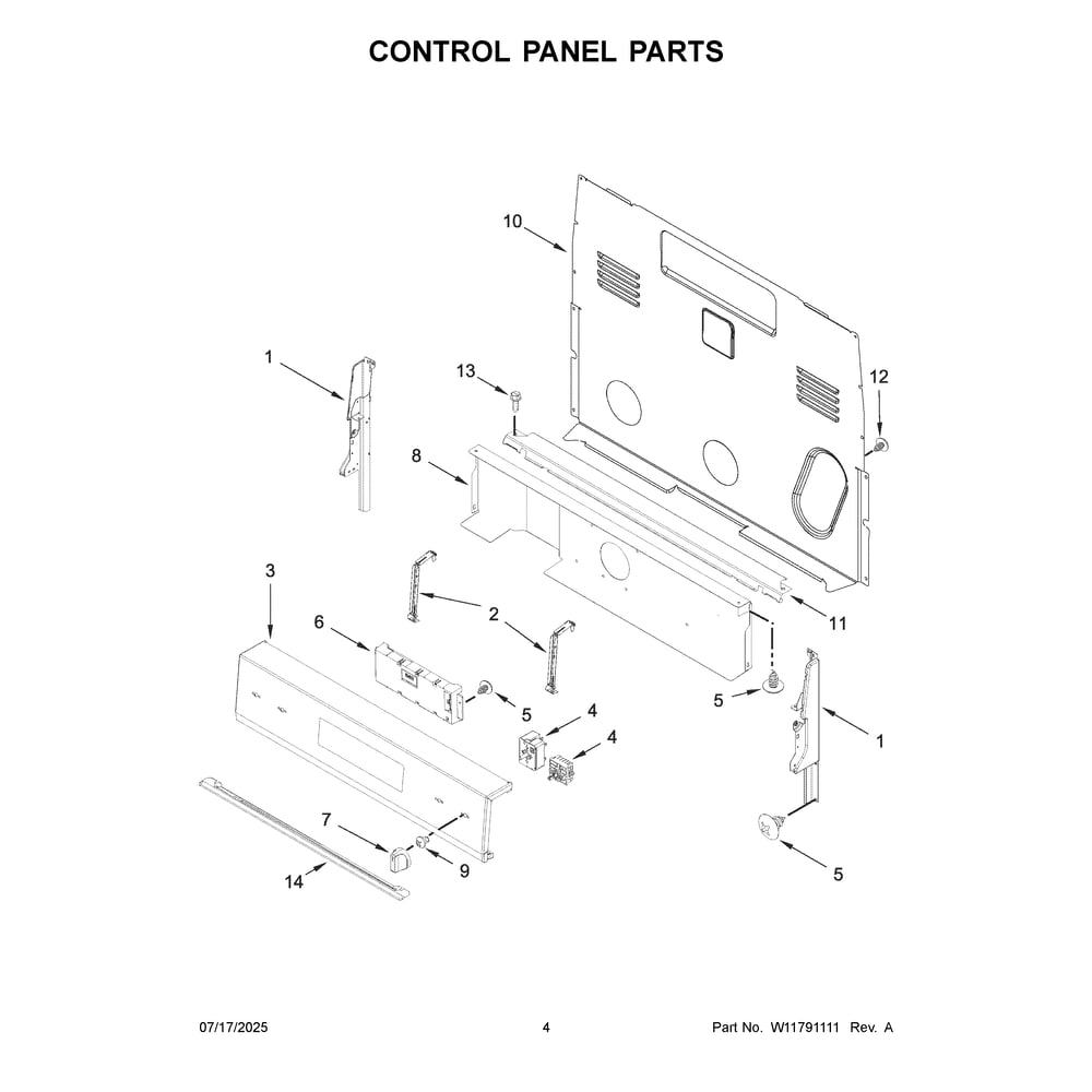 Control Panel Parts Diagram and Parts List for WFES3330RV2  Whirlpool Range