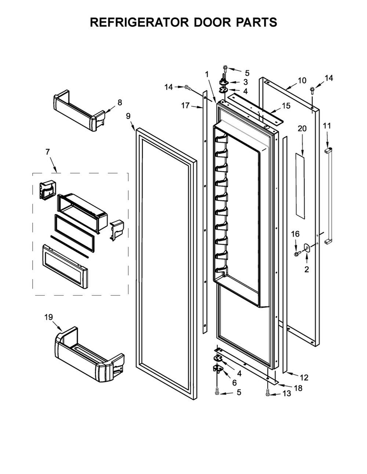 Refrigerator Door Parts Diagram and Parts List for KBSD608ESS01  KitchenAid Refrigerator