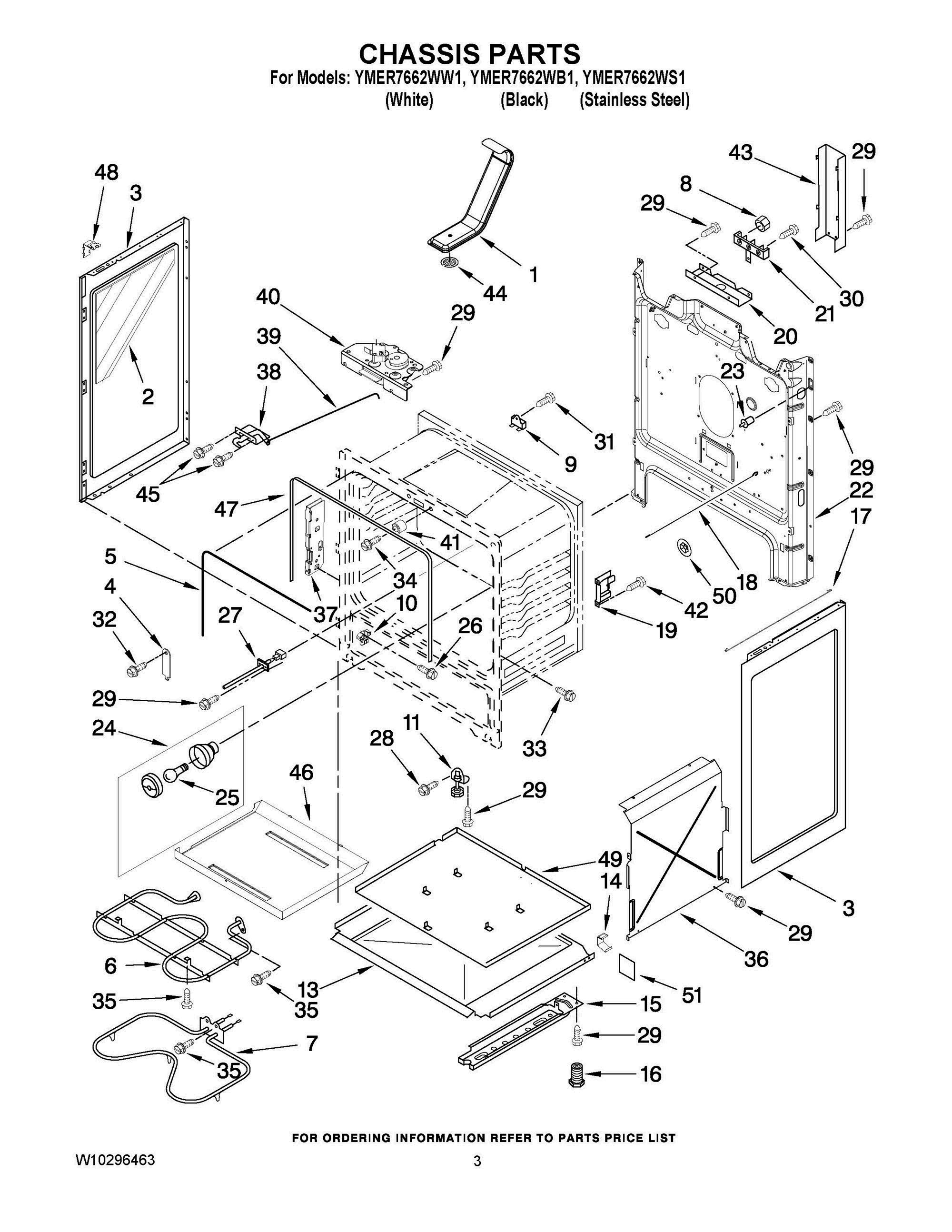 03 - CHASSIS PARTS Diagram and Parts List for YMER7662WW1  Whirlpool Range