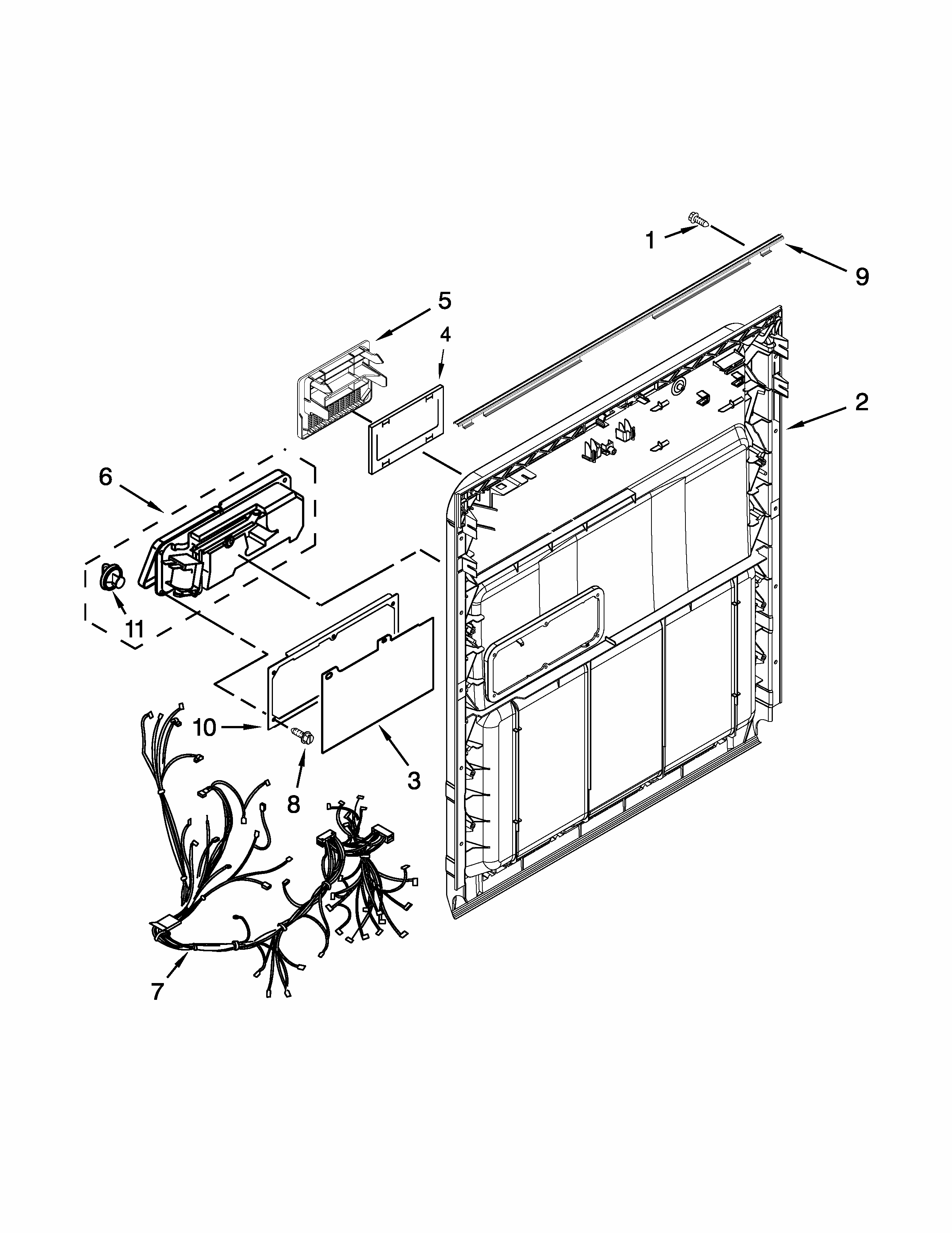 Inner Door Parts Diagram and Parts List for IUD3100BW3  Whirlpool Dishwasher