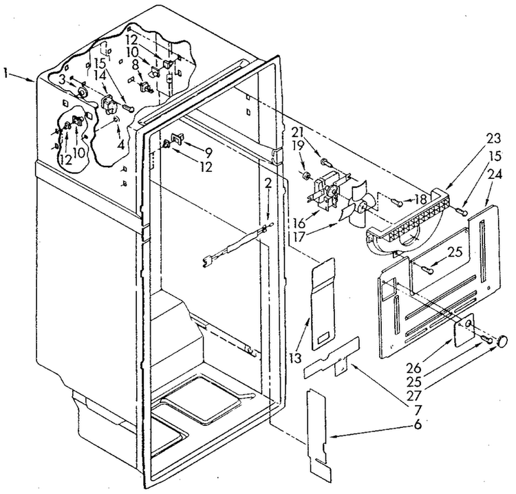 Liner Diagram and Parts List for ET18GKXSM05  Whirlpool Refrigerator