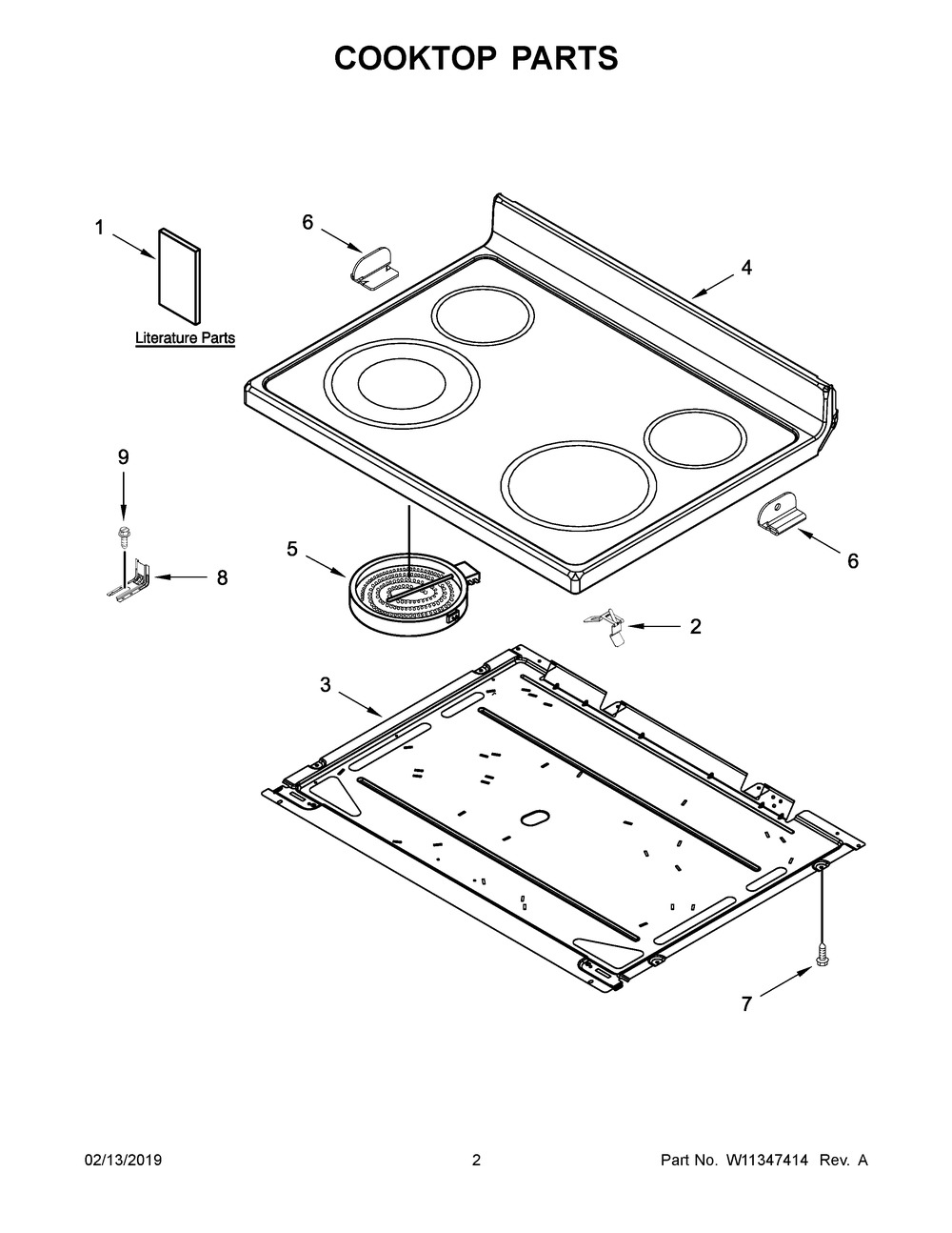 Cooktop Parts Diagram and Parts List for YWFE520S0FW2  Whirlpool Range