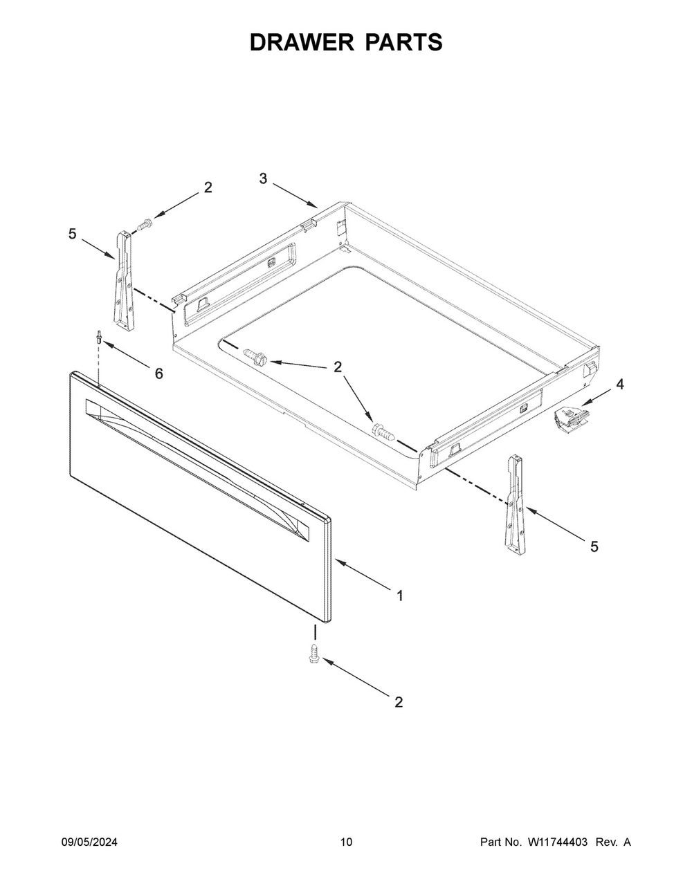 06 - Drawer Parts Diagram and Parts List for YWSES7530RW0  Whirlpool Range