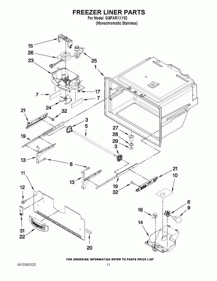 FREEZER LINER PARTS Diagram and Parts List for GI6FARXXY02  Whirlpool Refrigerator