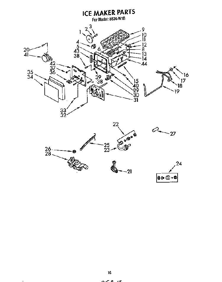 Ice Maker Diagram and Parts List for 8624*1B  Roper Refrigerator