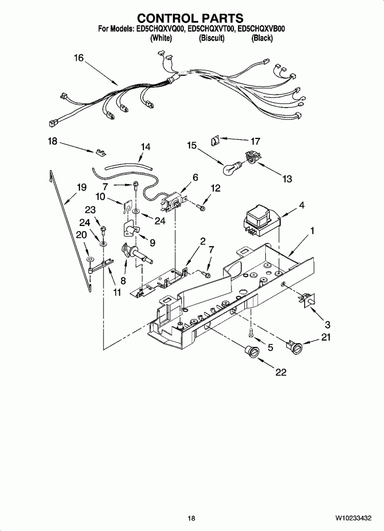 CONTROL PARTS Diagram and Parts List for ED5CHQXVB00  Whirlpool Refrigerator