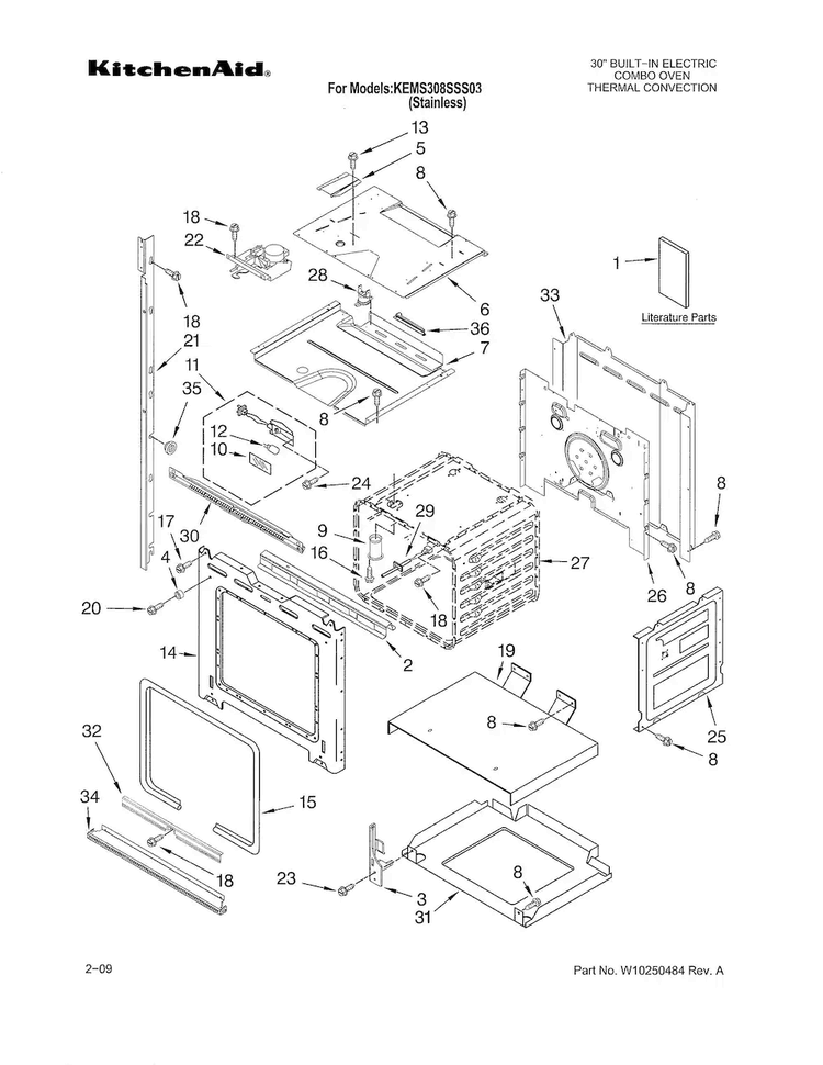 Oven Diagram and Parts List for KEMS308SSS03  KitchenAid Microwave Oven Combo