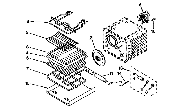 Internal Oven Diagram and Parts List for KEBS277DHW2  KitchenAid Wall Oven