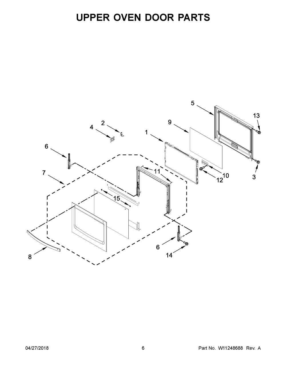 Upper Oven Door Parts Diagram and Parts List for WOD51EC0HW01  Whirlpool Wall Oven