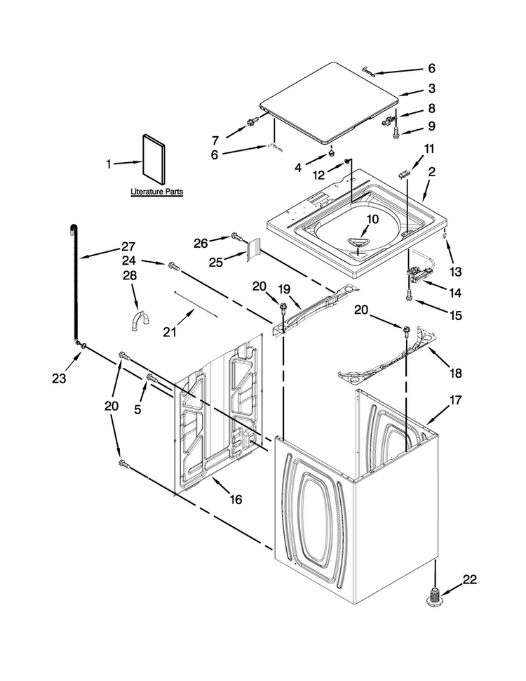 Top And Cabinet Parts Diagram and Parts List for 1CWTW4840YW2  Whirlpool Washer
