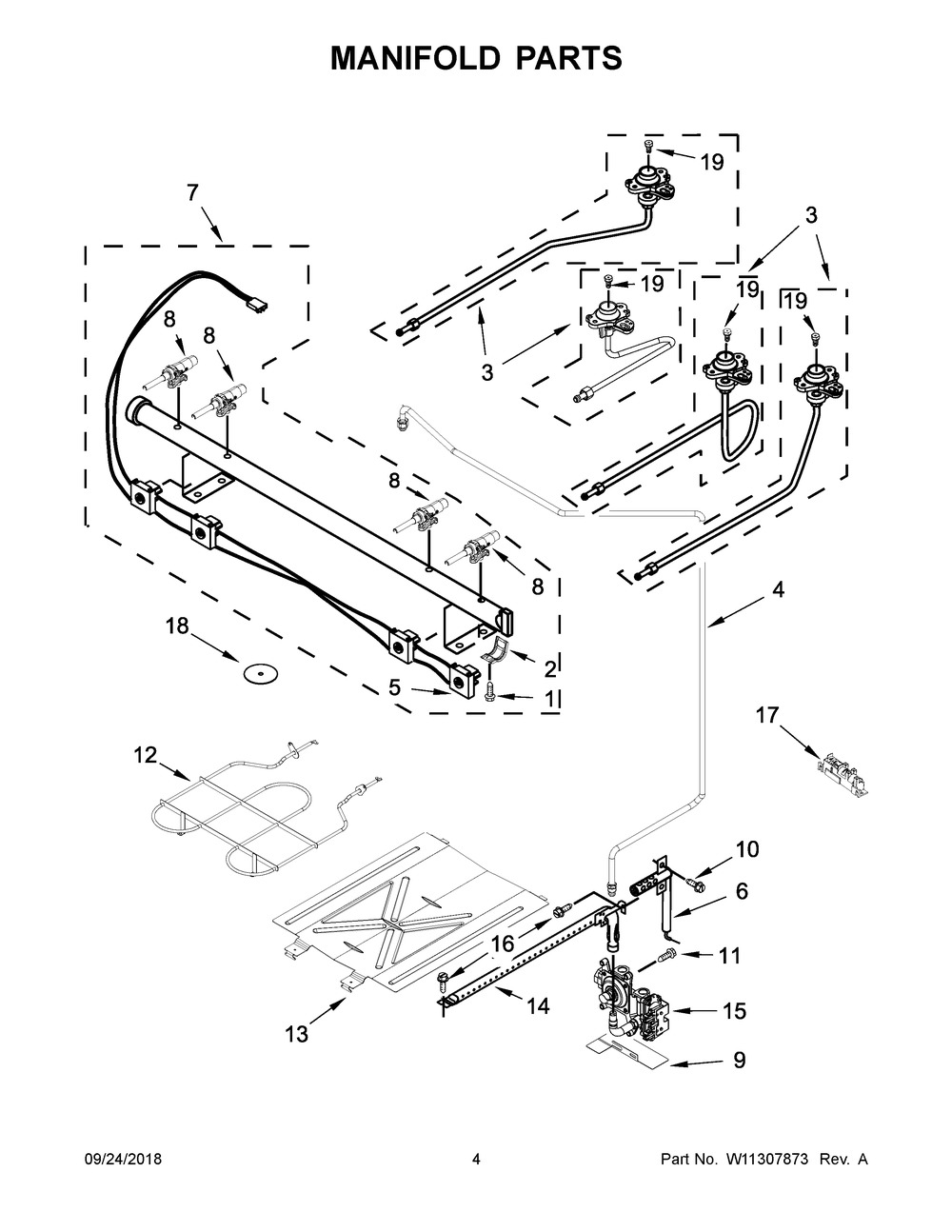 Manifold Parts Diagram and Parts List for WEG515S0FV1  Whirlpool Range