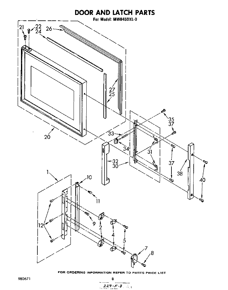 DOOR AND LATCH Diagram and Parts List for MW8450XL0  Whirlpool Microwave