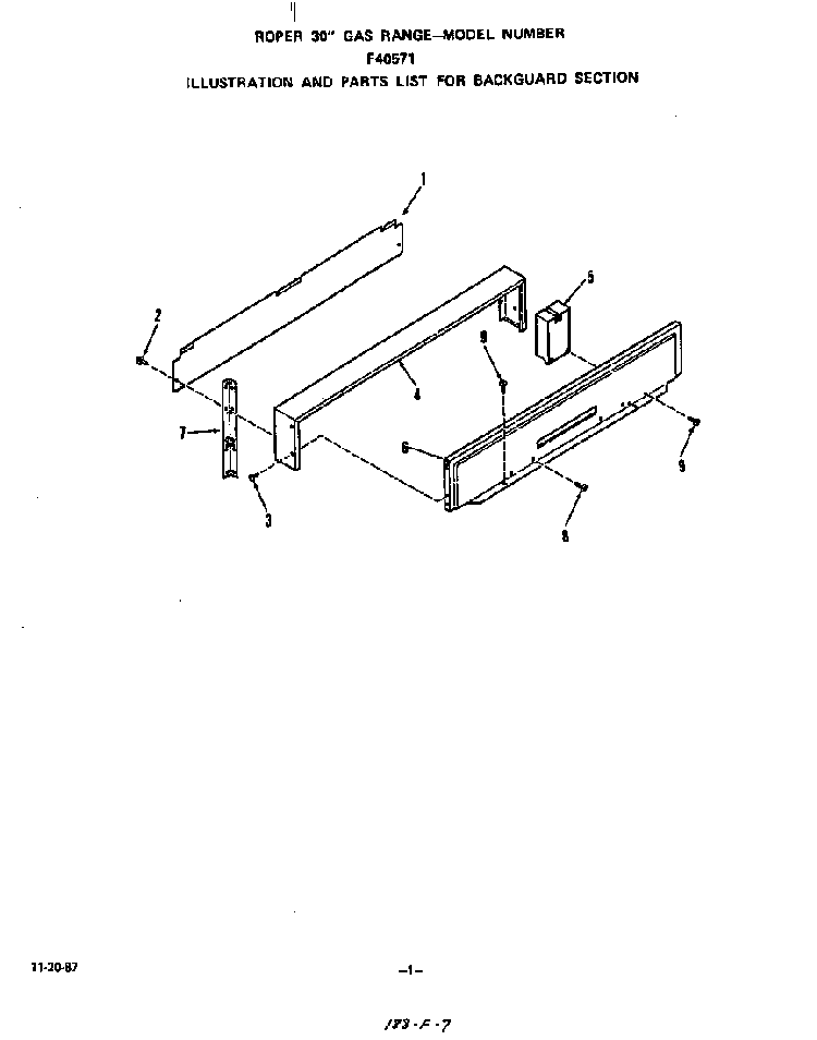 Backguard Diagram and Parts List for F4057*1  Roper Range