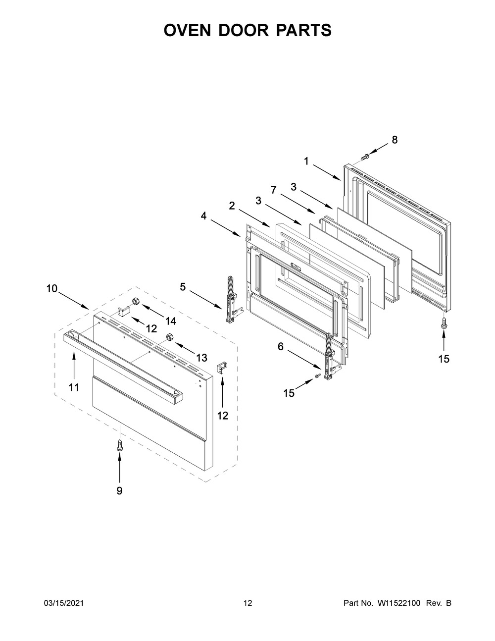 Oven Door Parts Diagram and Parts List for JGRP536HM01  Whirlpool Range