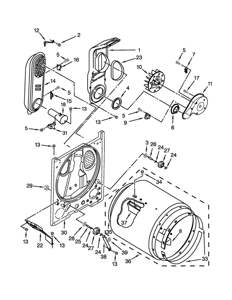 Bulkhead Parts Diagram and Parts List for RGD4516FW0  Roper Dryer