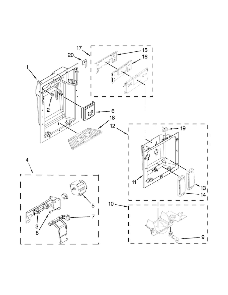 Dispenser Parts Diagram and Parts List for KBSD618ESS00  KitchenAid Refrigerator
