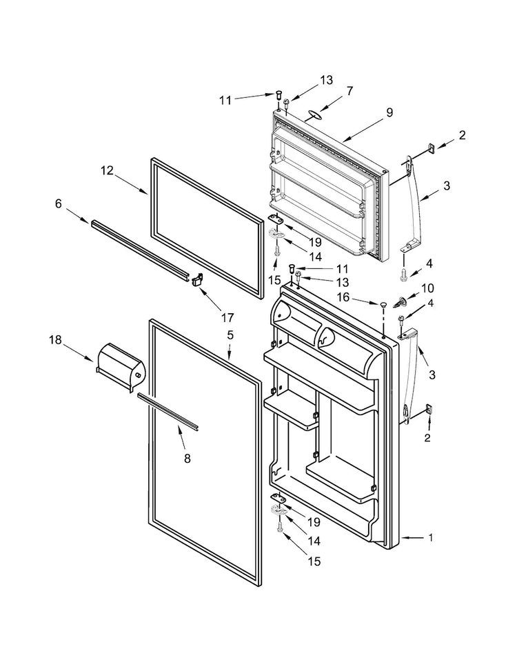 Door Parts Diagram and Parts List for WRT314TFDB00  Whirlpool Refrigerator
