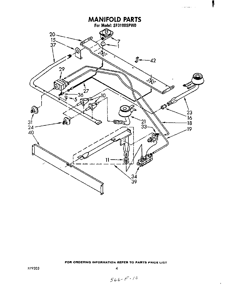 MANIFOLD Diagram and Parts List for SF3100SPW0  Whirlpool Range