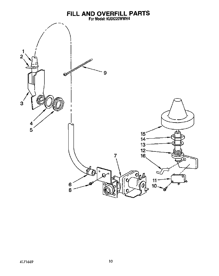 FILL AND OVERFILL Diagram and Parts List for KUDI220WWH4  KitchenAid Dishwasher