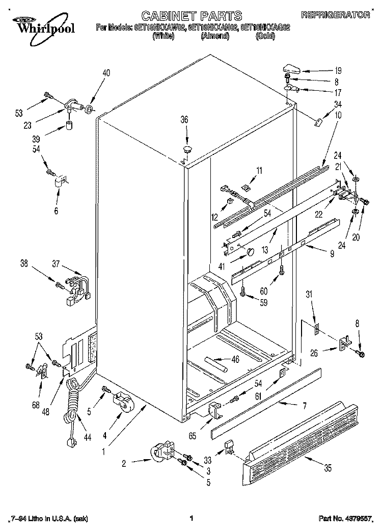CABINET Diagram and Parts List for 8ET18NKXAG02  Whirlpool Refrigerator