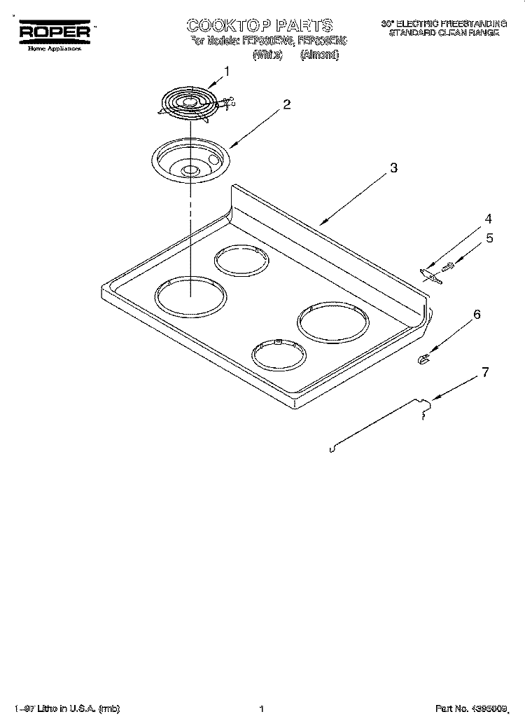 COOKTOP Diagram and Parts List for FEP330EN0  Roper Range