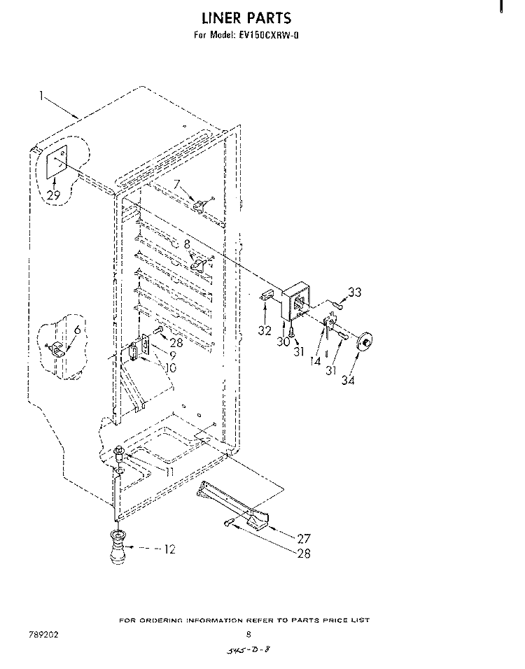 LINER Diagram and Parts List for EV150CXRW0  Whirlpool Freezer