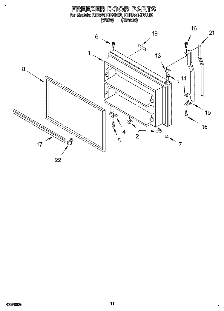 FREEZER DOOR, LIT/OPTIONAL Diagram and Parts List for KTRP20KDAL02  KitchenAid Refrigerator