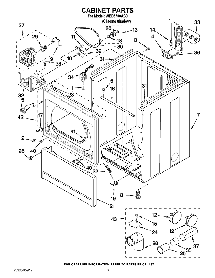 CABINET PARTS Diagram and Parts List for WED5700AC0  Whirlpool Dryer