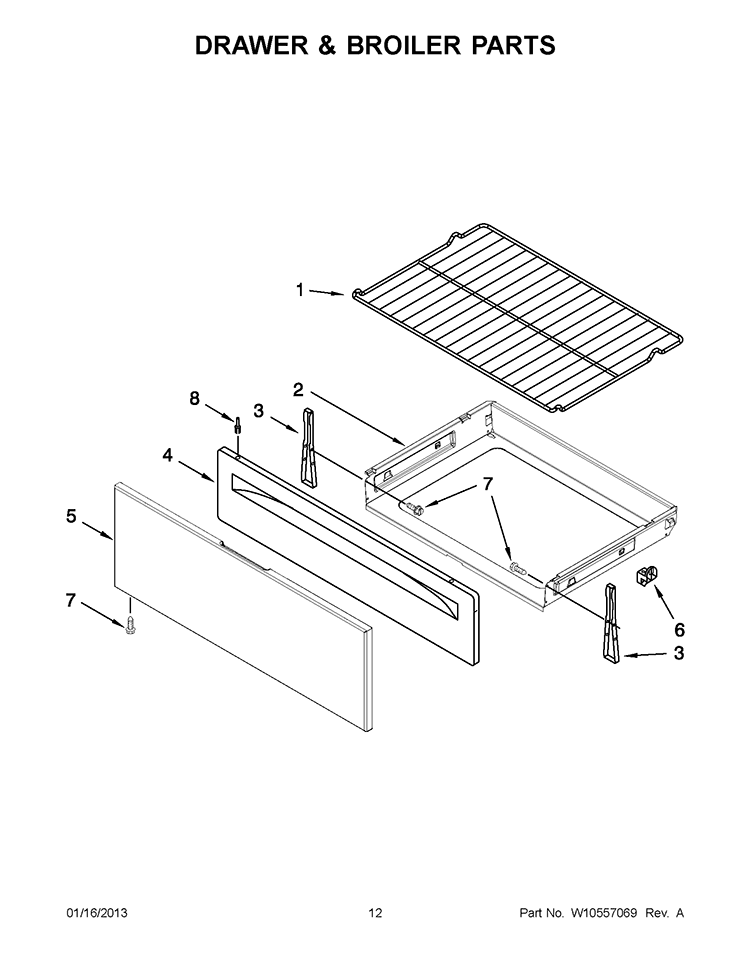 DRAWER & BROILER PARTS Diagram and Parts List for WFG510S0AS1  Whirlpool Range
