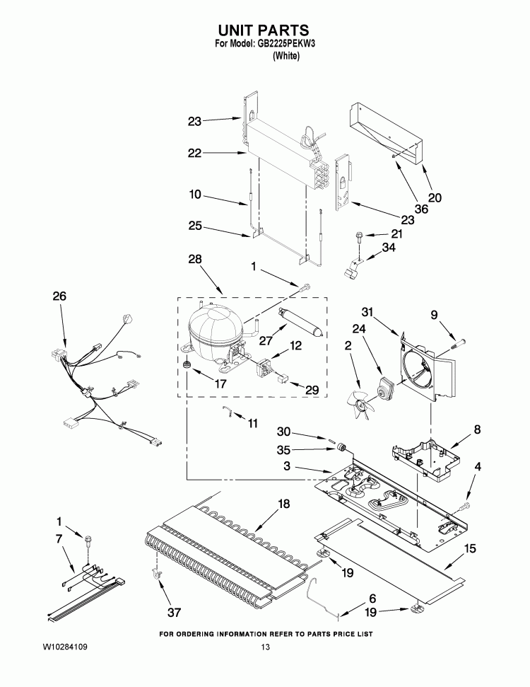 UNIT PARTS Diagram and Parts List for GB2225PEKW3  Whirlpool Refrigerator