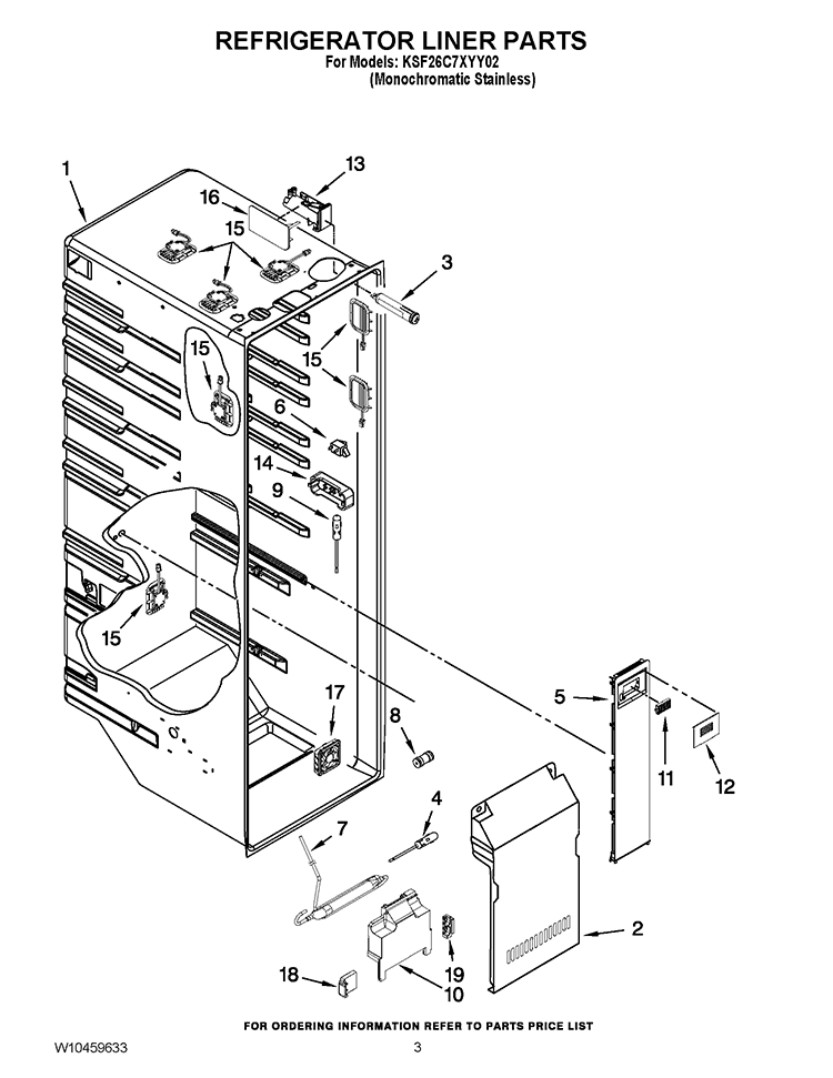 REFRIGERATOR LINER PARTS Diagram and Parts List for KSF26C7XYY02  KitchenAid Refrigerator