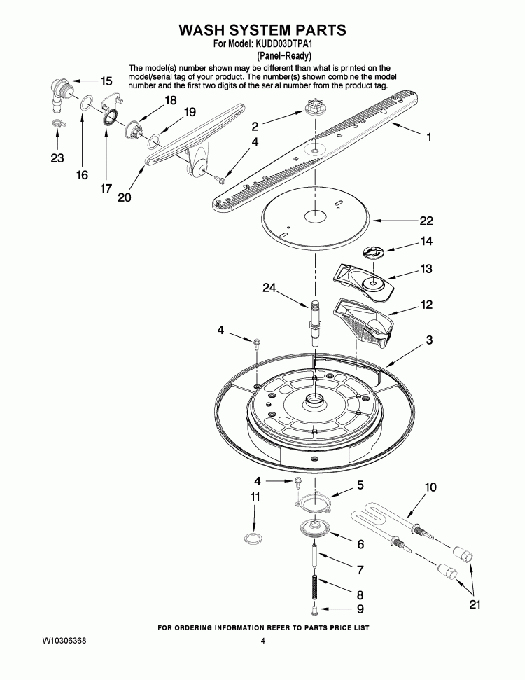 WASH SYSTEM PARTS Diagram and Parts List for KUDD03DTPA1  KitchenAid Dishwasher