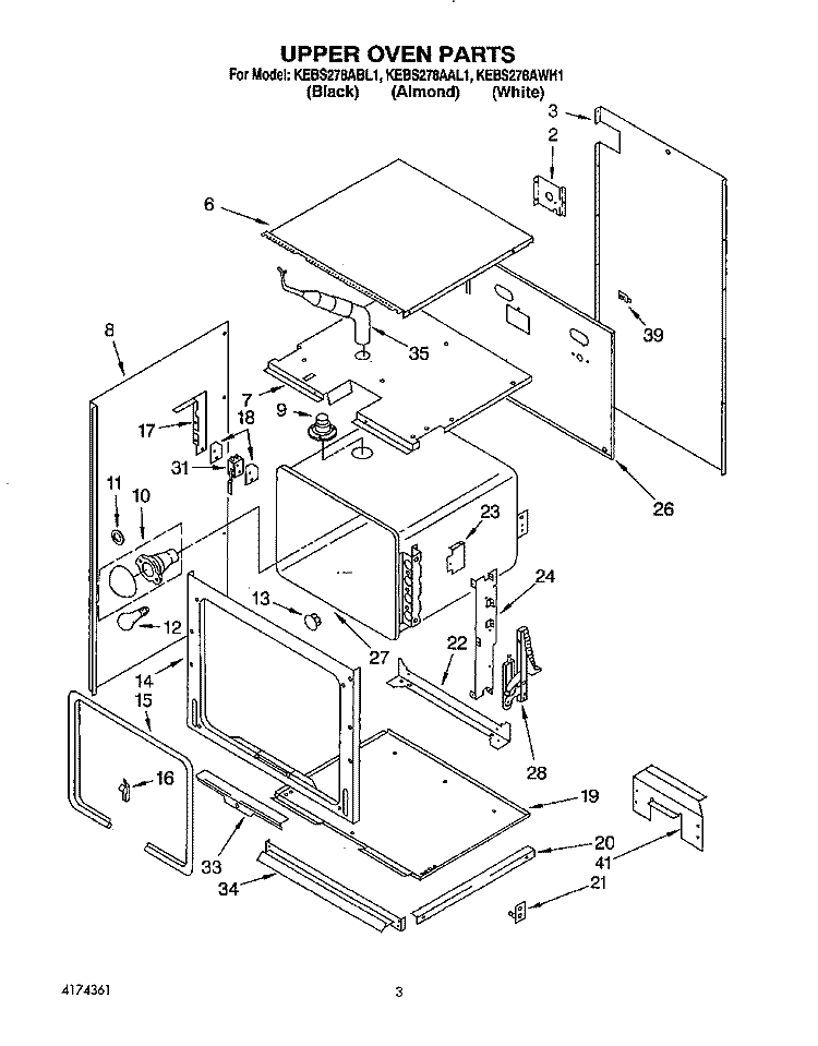UPPER OVEN Diagram and Parts List for KEBS278ABL1  KitchenAid Wall Oven