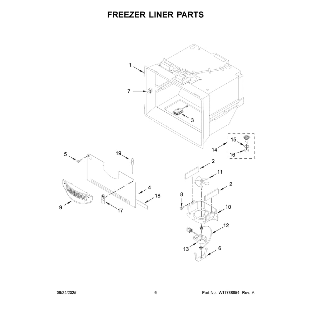 Freezer Liner Parts Diagram and Parts List for KRFF577KBS06  KitchenAid Refrigerator