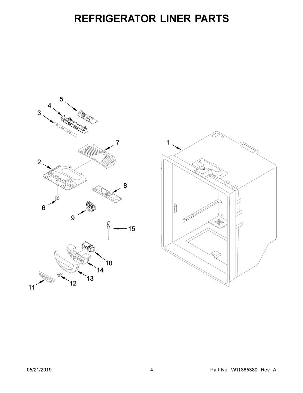 Refrigerator Liner Parts Diagram and Parts List for WRB322DMBB01  Whirlpool Refrigerator