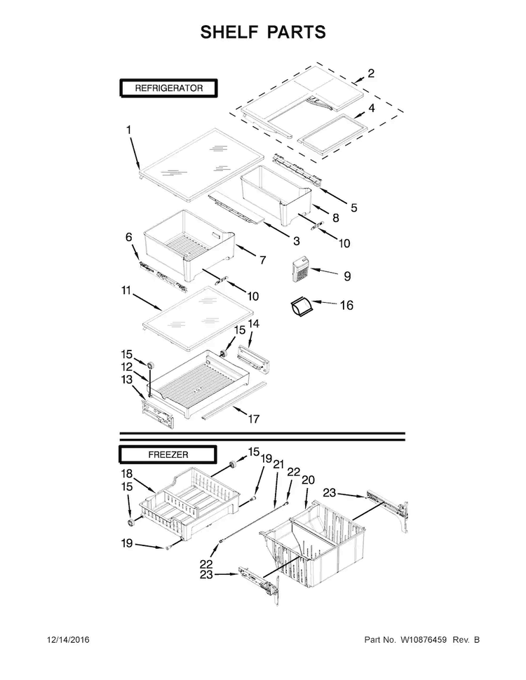 Shelf Parts Diagram and Parts List for WRF560SMYB05  Whirlpool Refrigerator