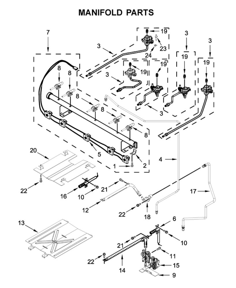 Manifold Parts Diagram and Parts List for WFG535S0JV1  Whirlpool Range