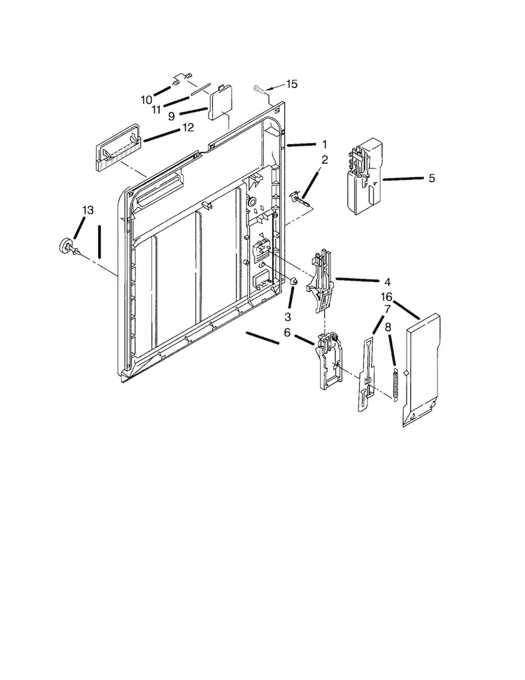 Inner Door Diagram and Parts List for DU810SWPU3  Whirlpool Dishwasher