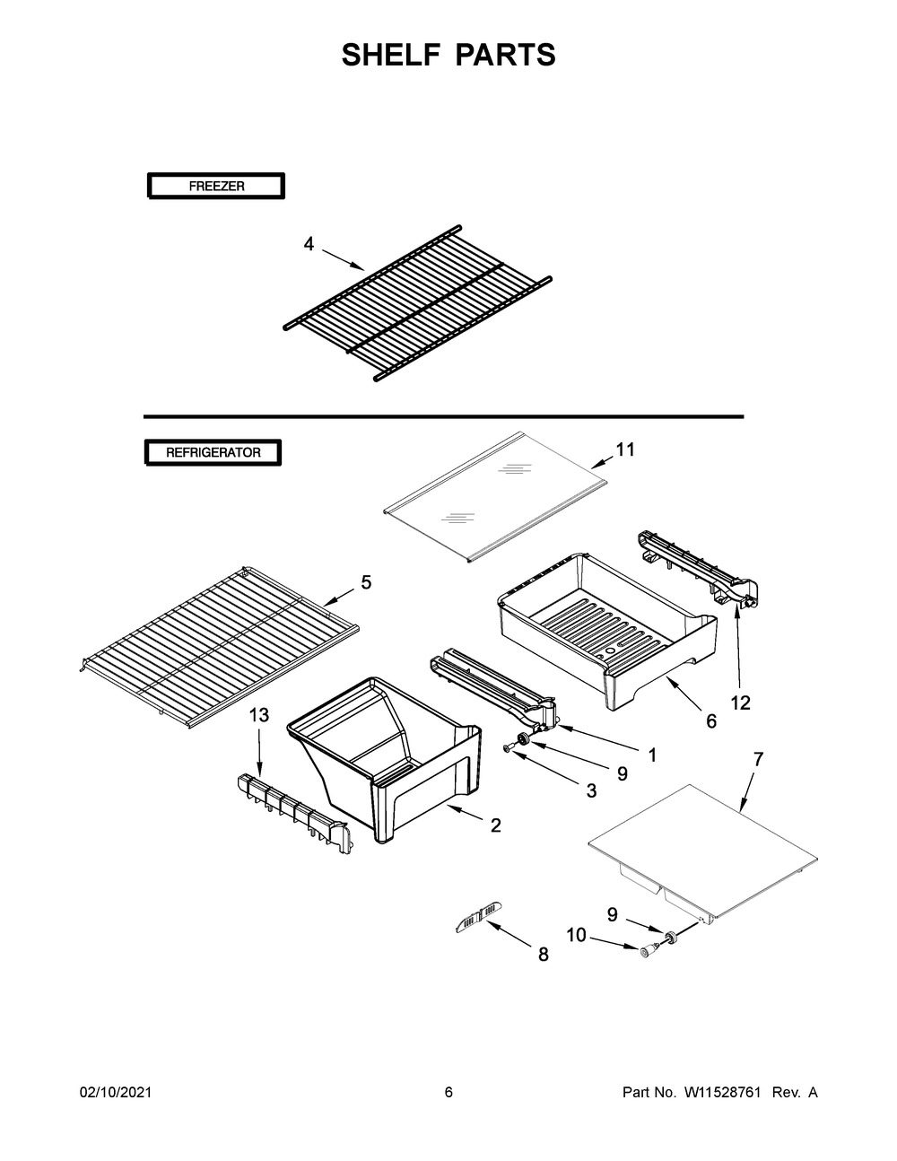 Shelf Parts Diagram and Parts List for WRT138FZDB03  Whirlpool Refrigerator