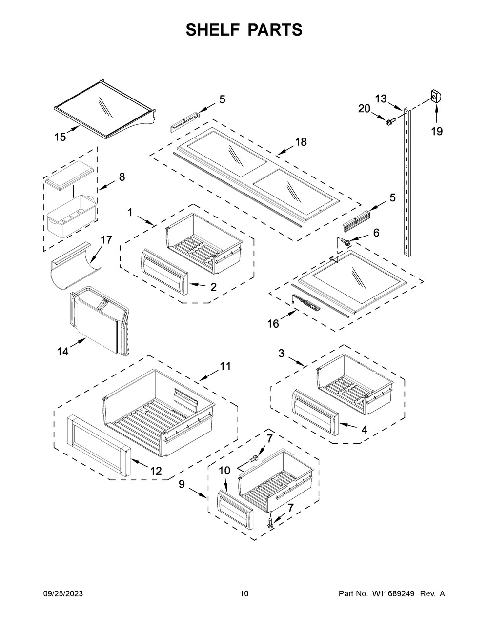 Shelf Parts Diagram and Parts List for KBBL306ESS05  KitchenAid Refrigerator