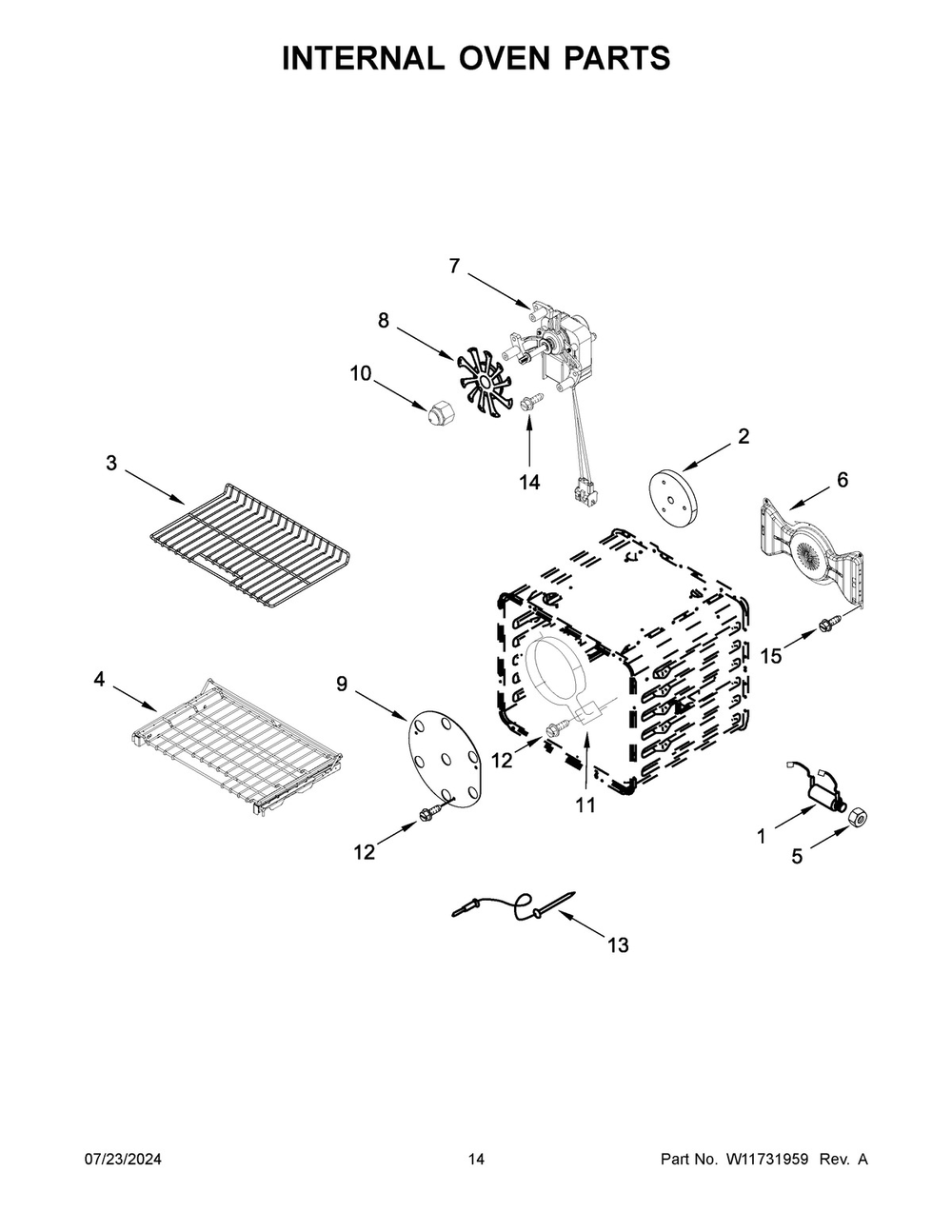08 - Internal Oven Parts Diagram and Parts List for KFGC500JMB07  Whirlpool Range