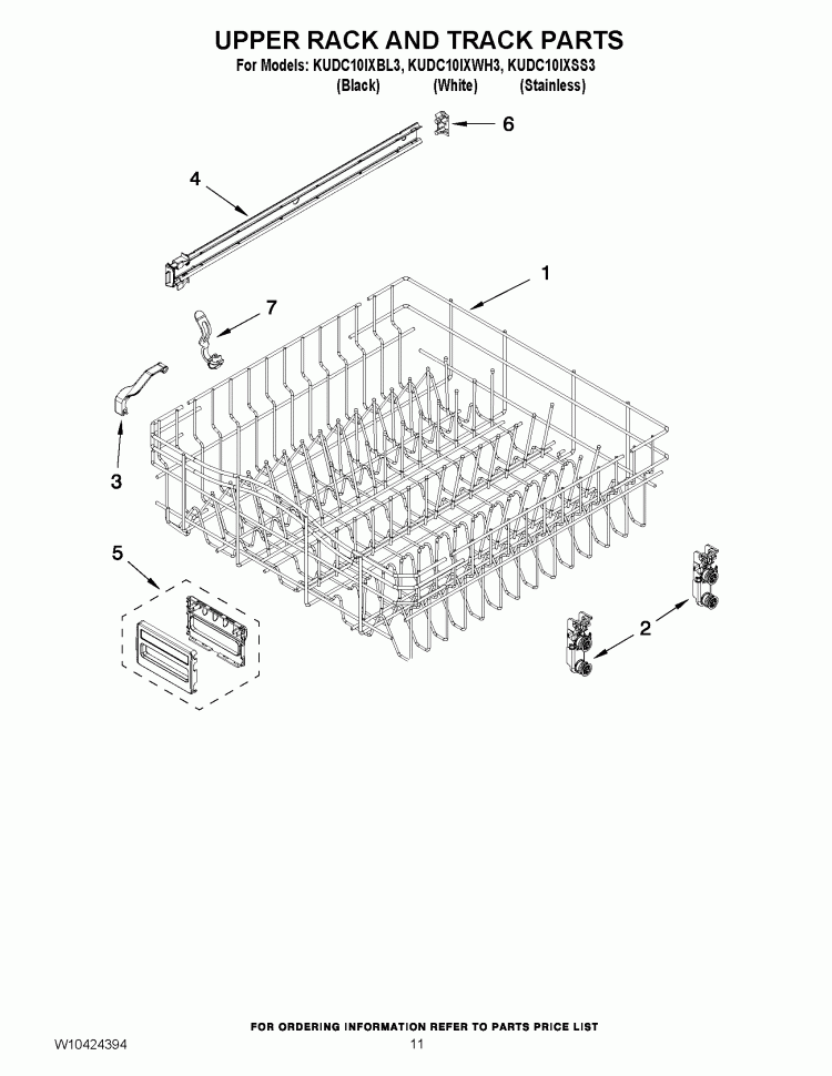 UPPER RACK AND TRACK PARTS Diagram and Parts List for KUDC10IXSS3  KitchenAid Dishwasher