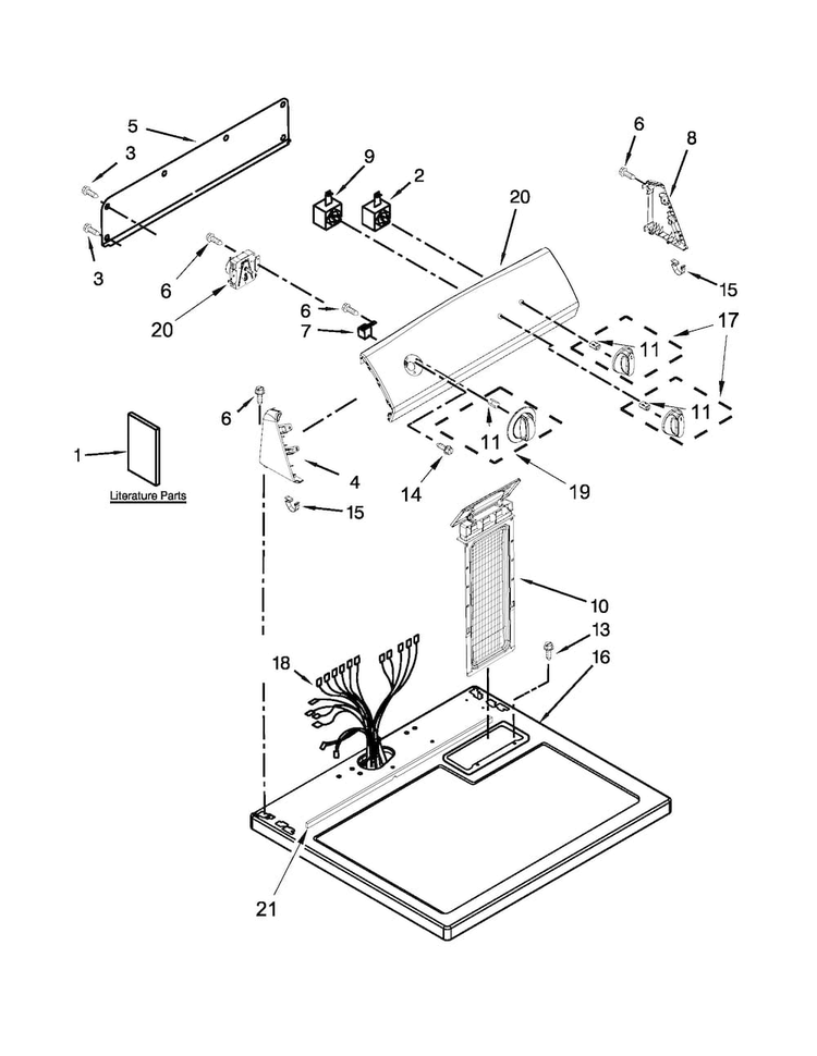 Top And Console Parts Diagram and Parts List for 110C62102310  Kenmore Dryer