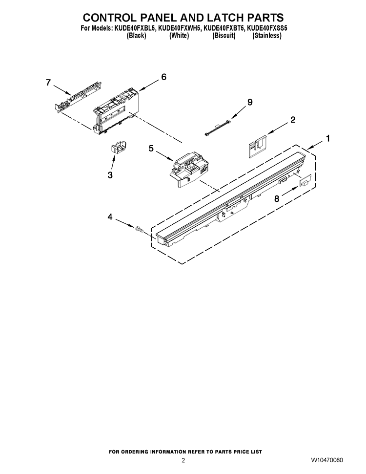 CONTROL PANEL AND LATCH PARTS Diagram and Parts List for KUDE40FXSS5  KitchenAid Dishwasher