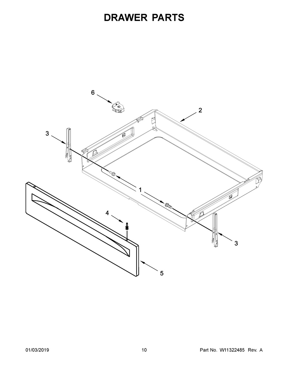 Drawer Parts Diagram and Parts List for WFC315S0HW0  Whirlpool Range